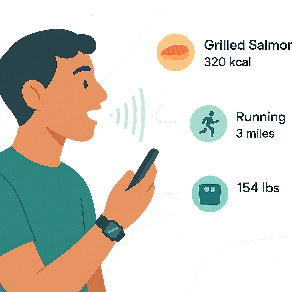 Voice input to log food, exercise, and weight